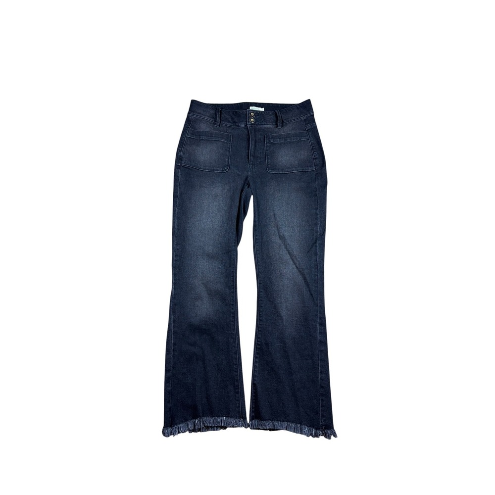 Spartina 449 Womens Dark Wash black flare raw Hem Jeans Size 4 High Rise Patch